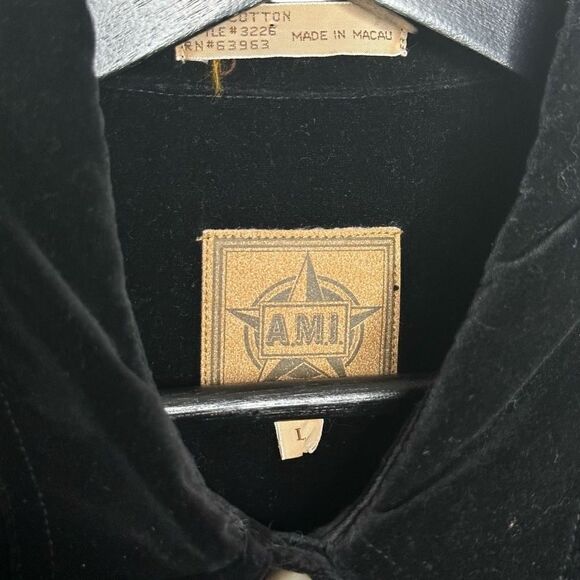 Vintage AMI Velour Button Down Shirt Large - Picture 3 of 3